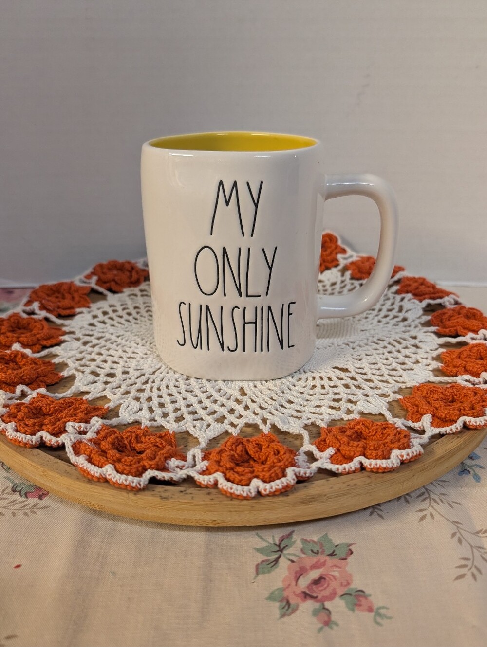 HTF Rae Dunn My Only Sunshine Mug Cup White Black Lettering Yellow Interior